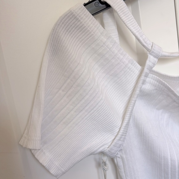 NWT [Frame Denim] Cold Shoulder Ribbed Cutout White Blouse Top Women’s Sz Small - Picture 5 of 9